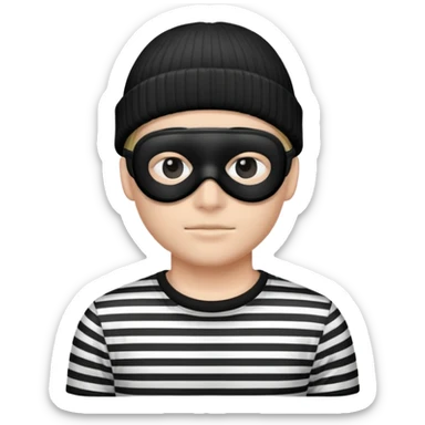 character with black and white striped shirt, black beanie, black mask over eyes sticker