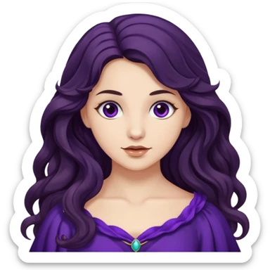 Proserpina from The Olympians with long dark brown wavy hair, dark purple stola sticker