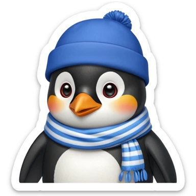 Winter penguin wearing winter clothes with winter background sticker