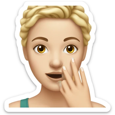 white girl applying cream on face sticker