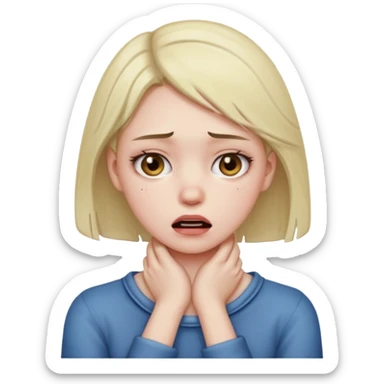 Girl crashing out holding her neck sticker