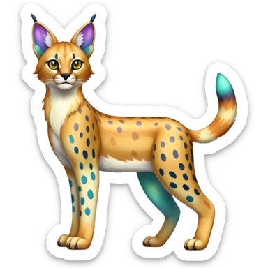 An iridescent transparent  colorful lynx-caracal-serval-fakemon-creature-hybrid full body sticker