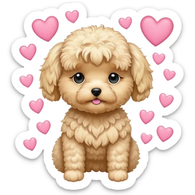 Blonde Maltipoo saying I love You Mommy with little pink hearts everywhere  sticker