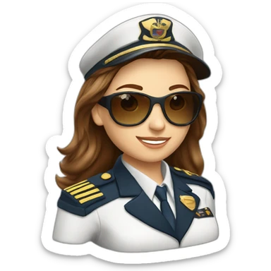 young long brown hair caucasian female airplane Captain with sun glasses and Captain cap sticker