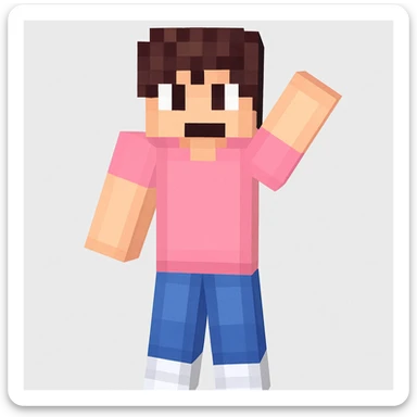 Separate the second character (second from left, brown hair, blue pants) from the group, keeping the original style and quality of the image. sticker