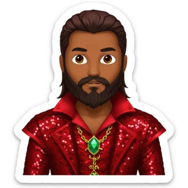 Samael, Poison of God from Gods and Goddesses with tan skin, long dark brown and beard, dark red sequin outfit sticker
