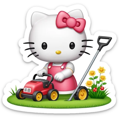 Hello kitty mowing a lawn sticker