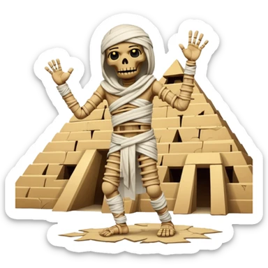 spooky dead mummy dancing in front of Egyptian pyramid sticker