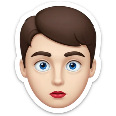 make a white American boy with blue eyes long eyelashes huge huge head in the shape of a triangle  a bit of a unibrow wanna be fluffy hair but is straight and tiny Bodie brown hair  and uglier and lipstick sticker