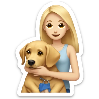 girl with blonde hair brown eyes hugging golden labrador retriever  sticker