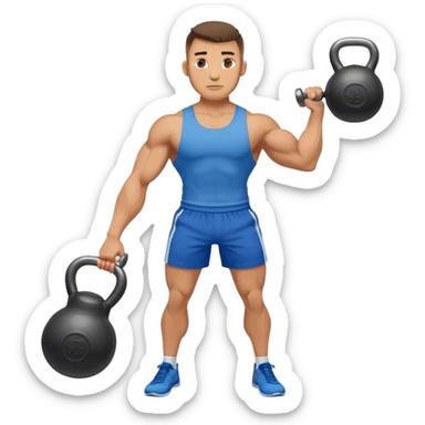 jacked man with blue shorts holding kettlebell sticker