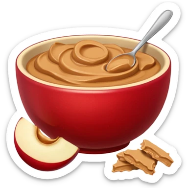 bowl with apple chunks with peanut butter sticker