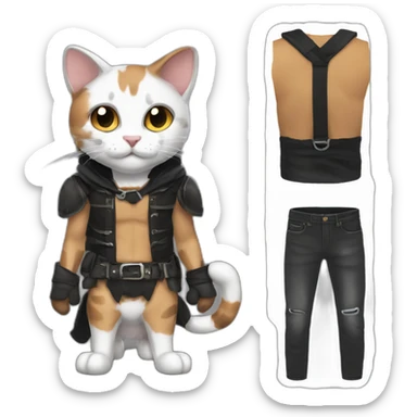 Halloween Meowscles is a buff anthropomorphic calico  cat  he has a shadow design with black  jeans sticker