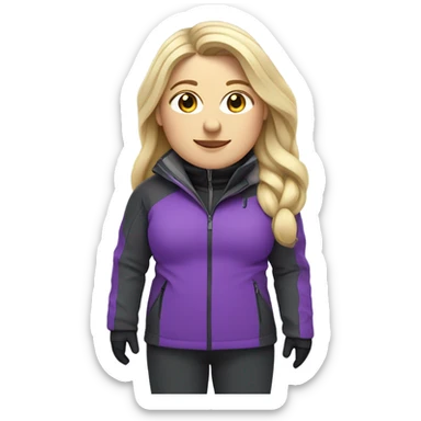 Chubby female long blonde hair skier with purpley-grey jacket and black pants sticker