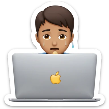 Graphic Designer working on laptop crying sticker