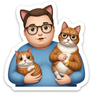 Obese person eating beans and dogs with massive eyes and a pet on their shoulder sticker