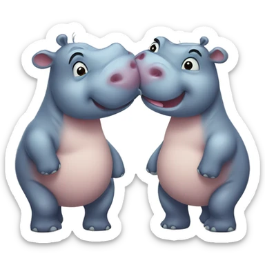 two cute hippos kissing sticker
