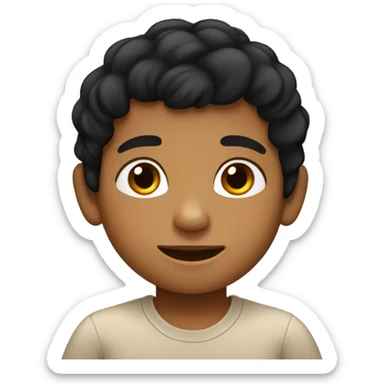 Little tan kid with black hair and middle part brown eyes  sticker