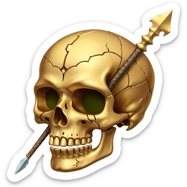 broken gold skull by a spear sticker