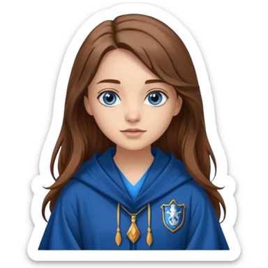 gorgeous Girl with light skin, blue eyes, long brown hair, wears a ravenclaw robes  sticker