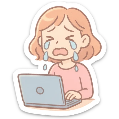 pastel toon style crying woman with laptop sticker
