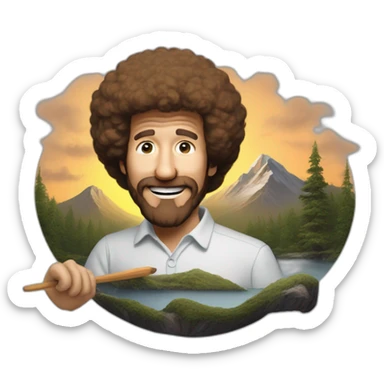 bob ross painting a picture sticker