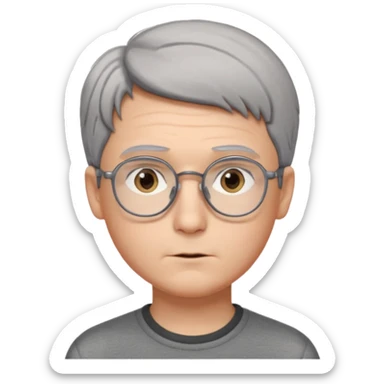 GREY HAIR teen boy with medium short middle parted hair, GREY eyes, SQUARED Glasses looking judging to the Side sticker