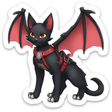 cool edgy black punk red ethereal fantasy nargacuga-bat-cat-Fakemon collar harness full body sticker