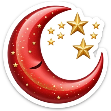 Beautiful sparkly glittery shiny pretty red crescent and stars scenery sticker
