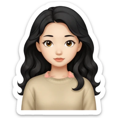 Beautiful girl,Black hair, wavy long hair,Black eyes,Chinese, beige sweater  sticker