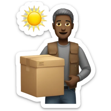 standing men with hold box and sunshine  name  sticker