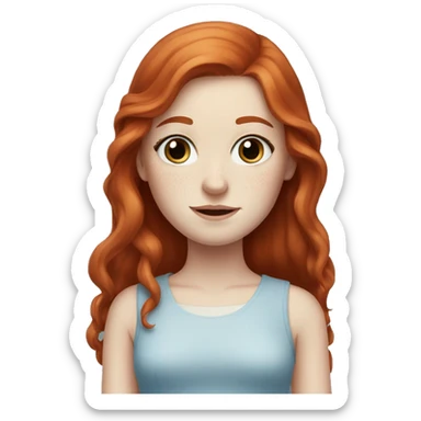 Girl with long red hair, blue eyes, pale skin, freckles sticker