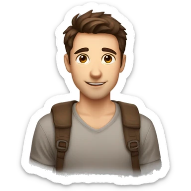 a handsome short brown hair guy, with a big nose, a full bear, big brown eyes and dimples sticker