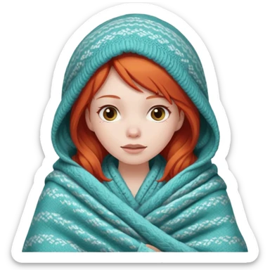 A red hair girl with a blanket over her head sticker