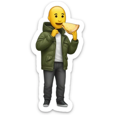 Someone eating a jacket sticker