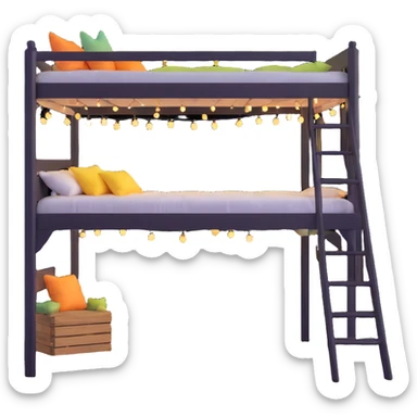 raised loft bed with twinkling fairy lights strung underneath sticker
