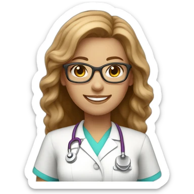 A single female nurse beautiful smile with light brown hair with glasses sticker