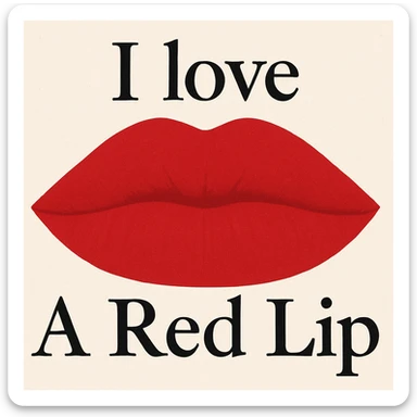 Replace the text with 'I love A Red Lip' while keeping the bold matte red lips and closed mouth style. Preserve the original font and layout. sticker