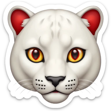 white panther emoji, with deep but bright red eye's. As one would see on discord, that looks like Samuel Ayers from "The Smoke Room". sticker