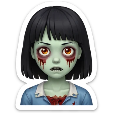 Faça uma zombie menina com franja e cabelo meio comprimido preto sticker