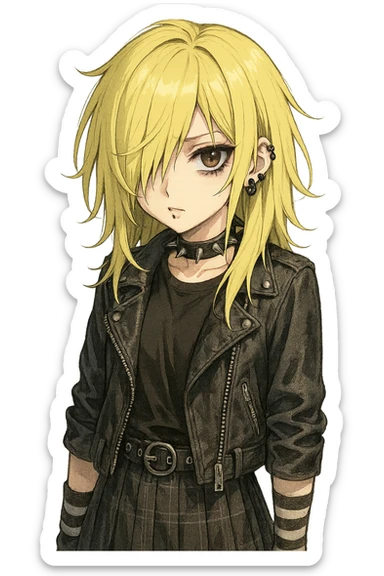 emo girl profile, pastel yellow hair sticker