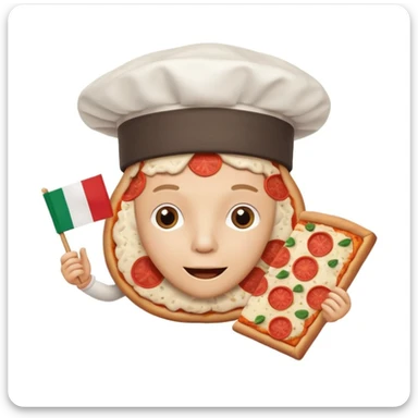 playful cartoon brain wearing a chef's hat holding a slice of pizza with Italian flag colors background sticker