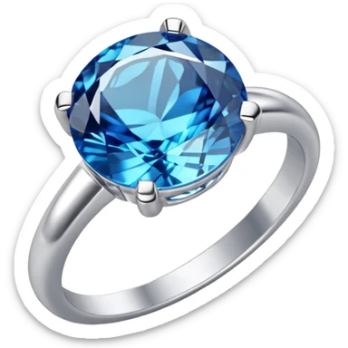 a silver ring with a blue gemstone, on a white background, in the style of iOS emoji, clean and minimalistic, high quality, 3D render, soft lighting, realistic reflections sticker
