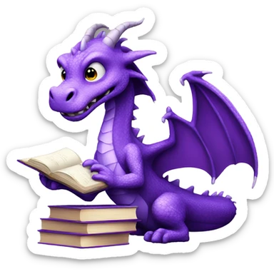 purple dragon holding book sticker