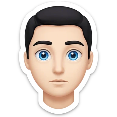 a person whose hair and eyebrows are black and whose eyes are blue sticker