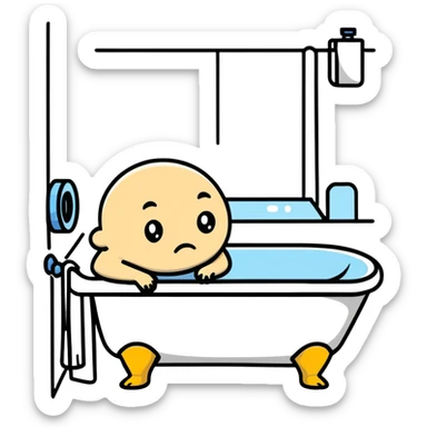 sad cartoon character with uncomfortable expression in bathroom sticker