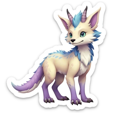 Feral Rare Fantasy cute pastel Vernid-Sergal-animal-creature-hybrid by LiLaiRa, markings, tufted ears, full body sticker