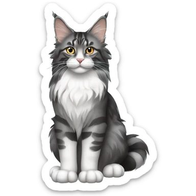 Black grey and white maine coon tabby cat sticker
