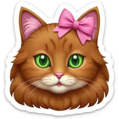  brown cat with green eyes and a pink bow sticker