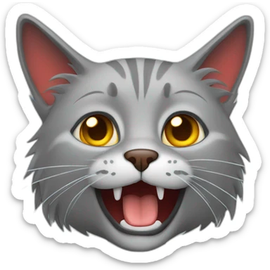 gray cat with alot of hair and red noes sticker